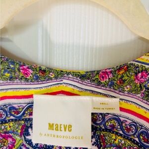 Anthropologie Pink and Yellow Blouse with Peter Pan Collar